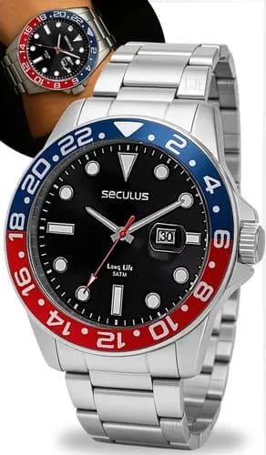 Relógio de Pulso Seculus Prateado com Pulseira de Aço Inoxidável por R$ 215