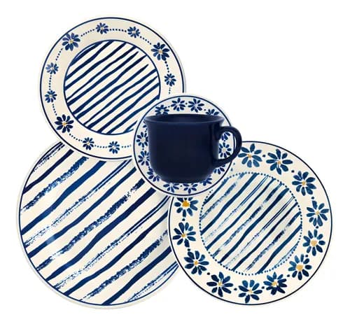 Jogo de Jantar Biona Donna Margaridas 30 Peças (Cerâmica) por R$ 204,08 no Pix + cupom