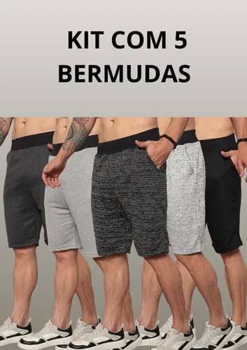 Kit 5 Bermudas de Moletom Masculina Sortidas para Academia – com cupom MODAML