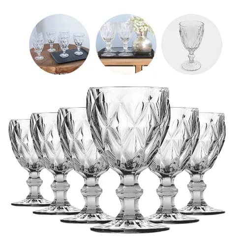 Jogo 6 Taças Diamante Vidro 330ml Transparente