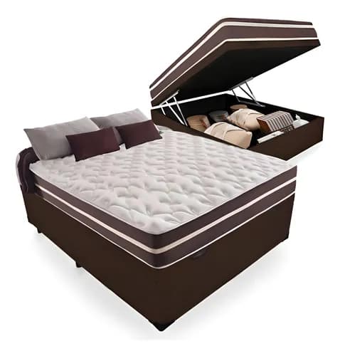 Cama Box Baú Casal com Colchão Molas Classic Marrom