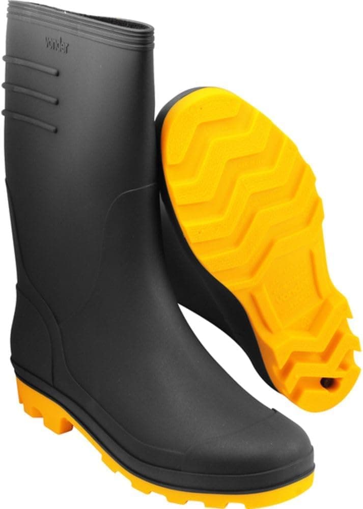 Bota de PVC Vonder com Forro Cano Médio Tam. 42 (Preta/Solado Amarelo) por R$ 32,36