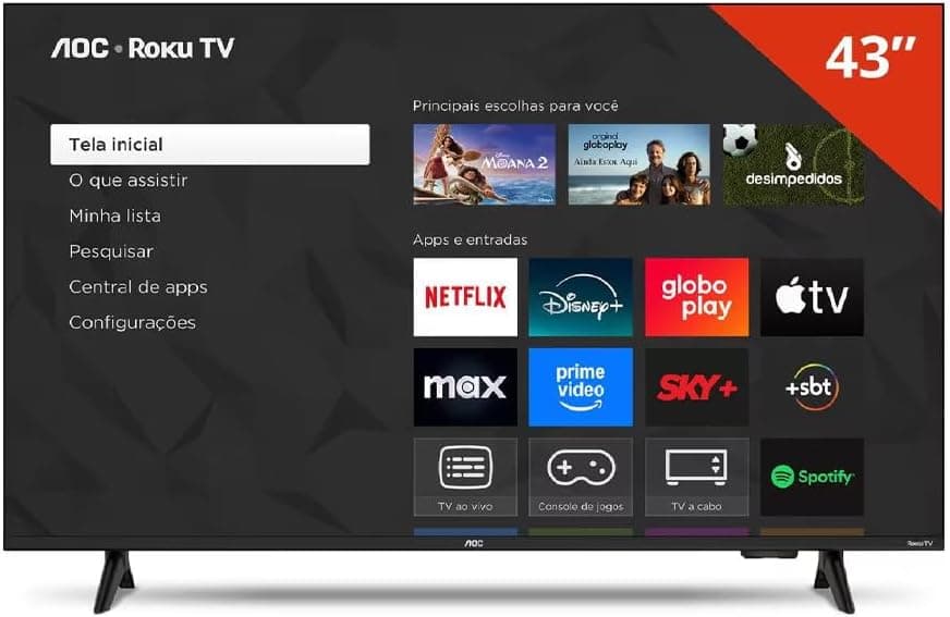 Smart TV AOC Roku 43" Full HD 43S5155/78G com Dolby Audio por R$ 1.031 + cupom