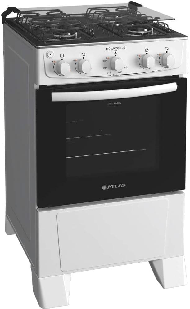 Fogão 4 Bocas Atlas Mônaco Plus Branco com Mesa Inox e Acendimento Automático por R$ 490 no Pix