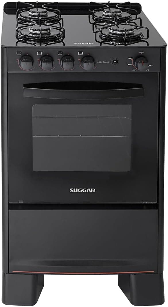 Fogão Suggar Cook Glass 4 Bocas Mesa de Vidro Preto Bivolt FGVCG410PT (R$ 593 no Pix)