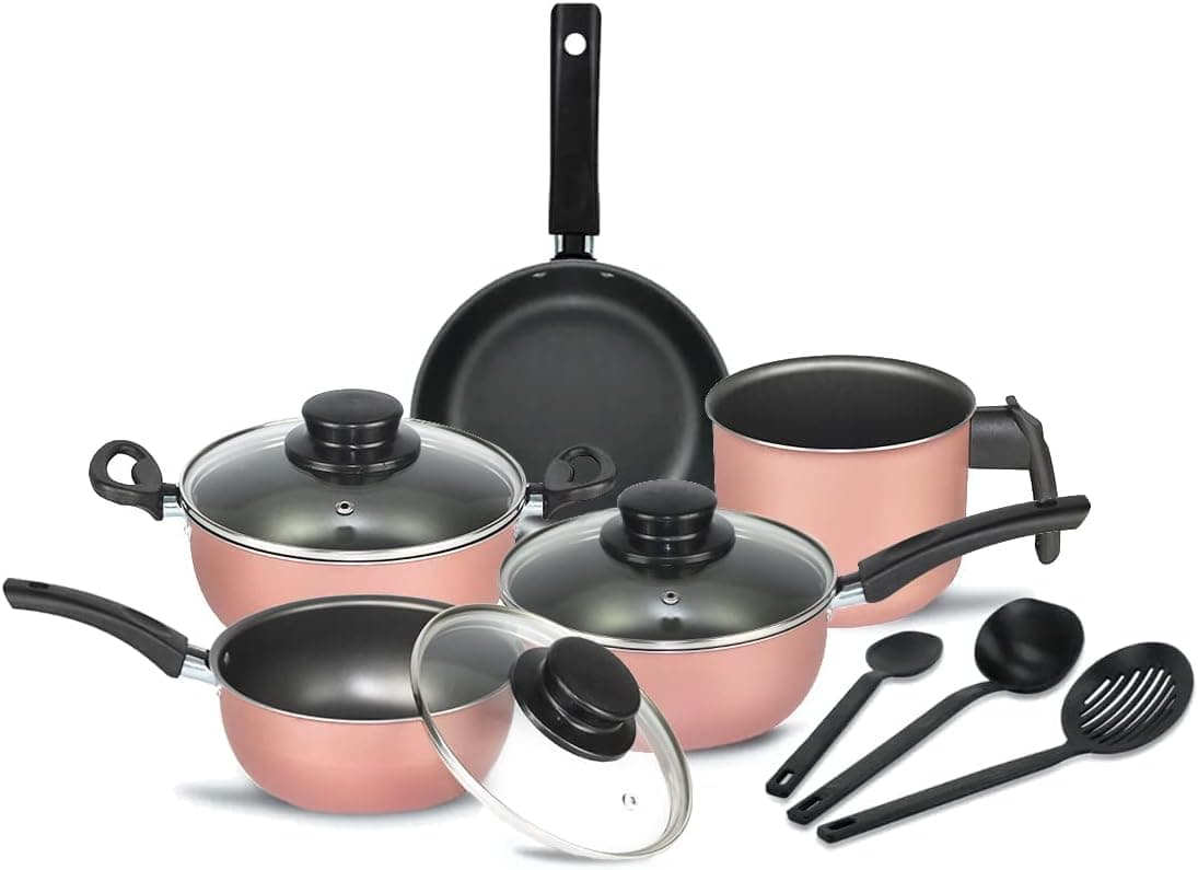 Jogo de Panelas Elegan 8 Peças com Tampa de Vidro (Rosa) por R$ 126 + Frete Grátis