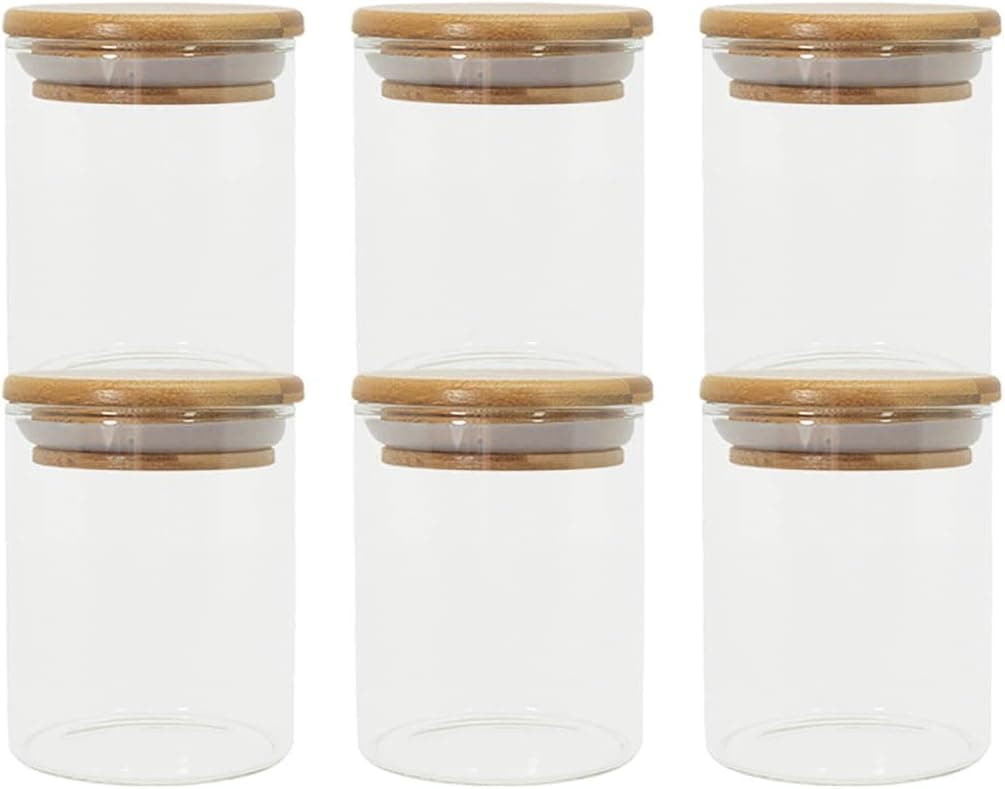 Kit Oikos 6 Potes de Vidro 200ml com Tampa de Bambu Hermeticos (Redondos) - Frete Gratis