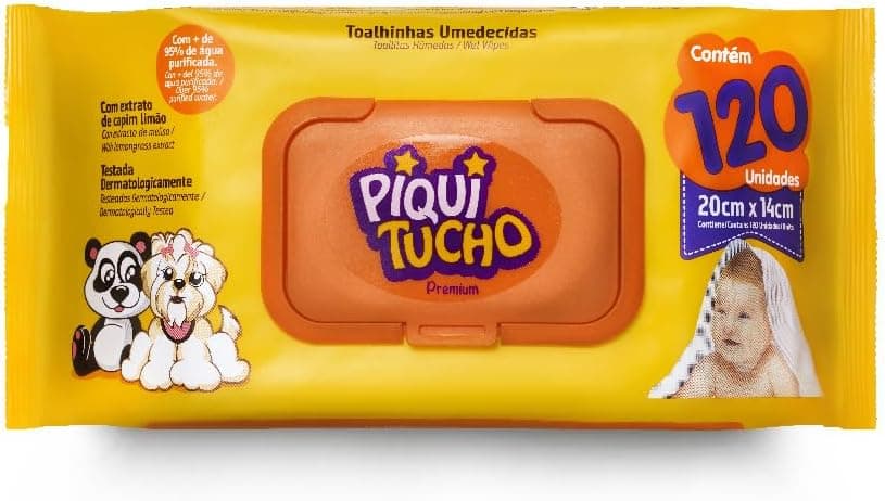 Toalhinhas Umedecidas Piquitucho Premium 120 Lenços por R$ 7,99 (Pix) + Frete Grátis