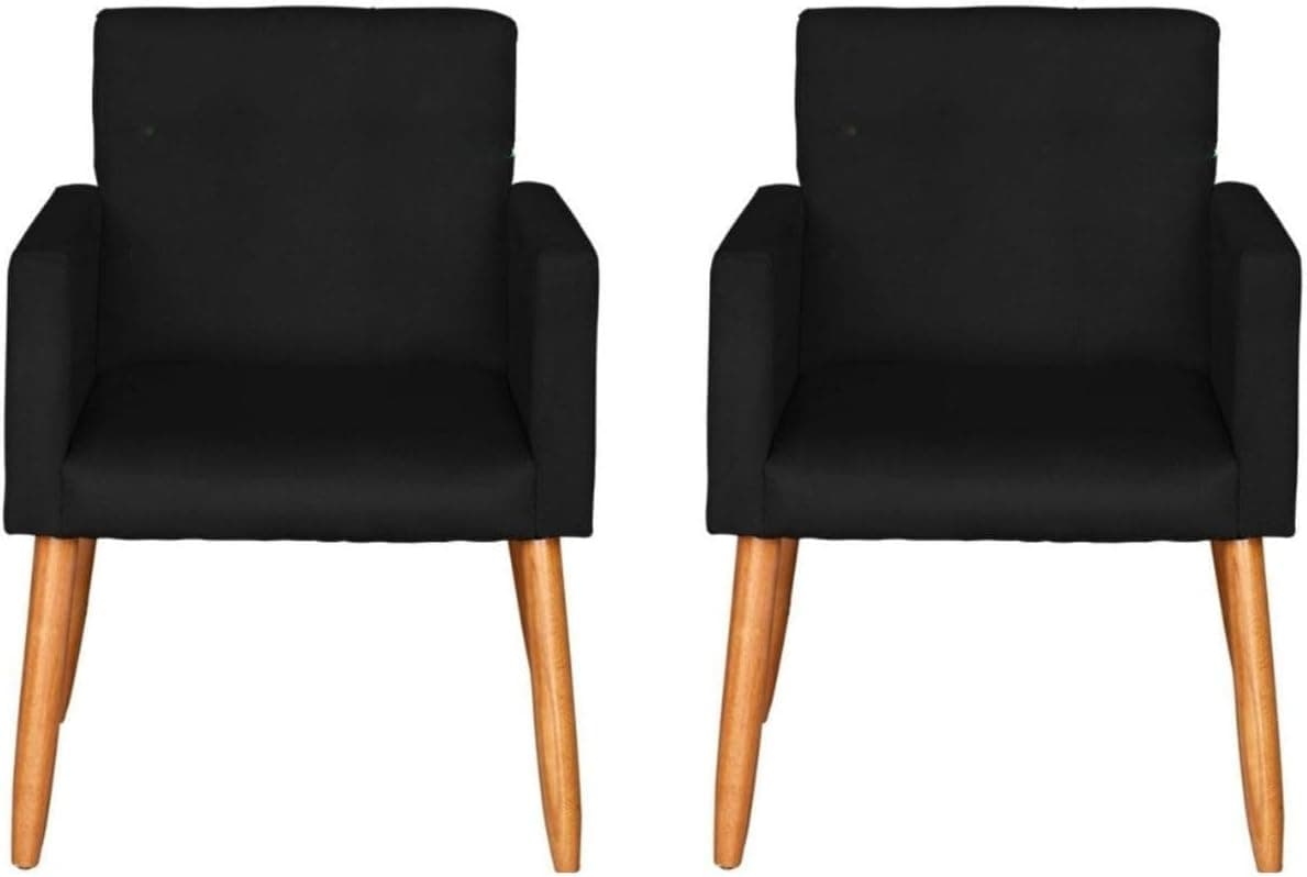 Kit 2 Poltronas Decorativas Pretas para Sala, Recepção e Escritório