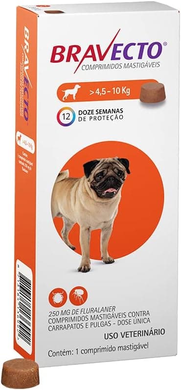 Bravecto 250mg para Cães 4,5 a 10 kg - 1 Comprimido Mastigável