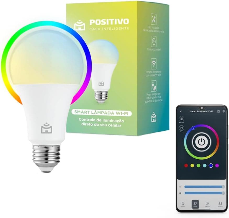 Smart Lâmpada Wi‑Fi Positivo Casa Inteligente 9W RGB (806 lm) por R$ 34,90
