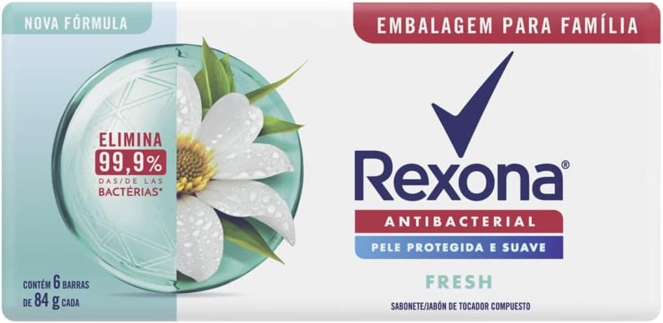Rexona Sabonete em Barra Antibacterial Fresh 84g (Kit com 6) por R$ 10,52 com frete grátis
