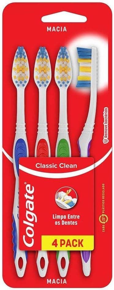 Escova de Dente Colgate Classic Clean Macia (Kit 4 Unidades) por R$ 11