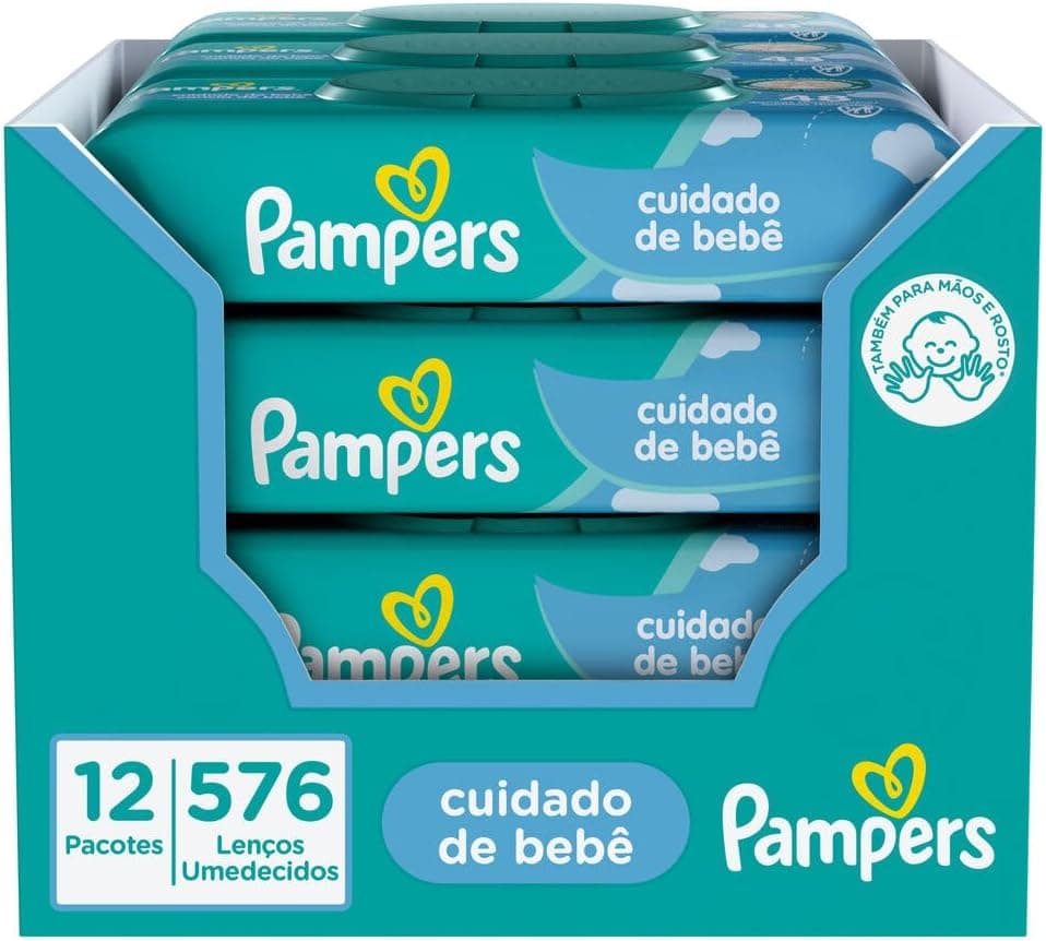 Lenços Umedecidos Pampers Cuidado de Bebê 576 Unidades com Frete Grátis + Cupom
