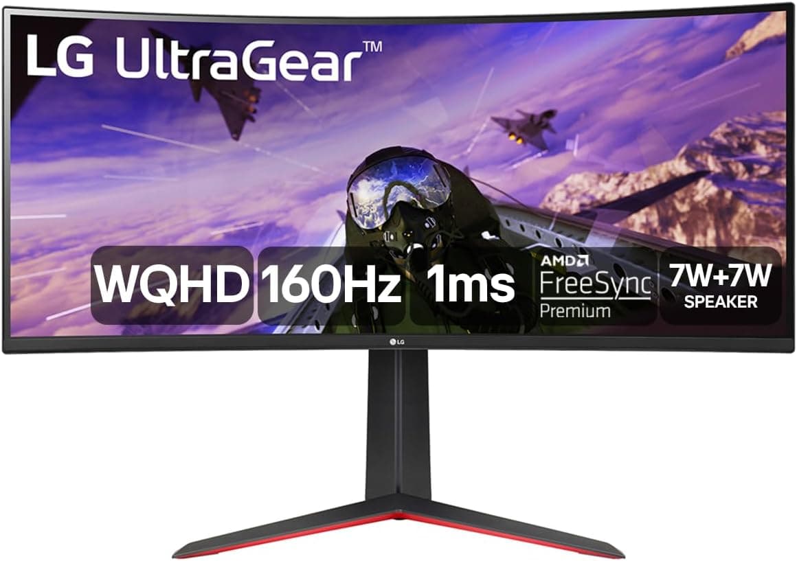 Monitor Gamer LG UltraGear 34" Curvo WQHD Ultrawide 160Hz 1ms (MBR) FreeSync Premium (34GP63A-B) por R$ 1.559