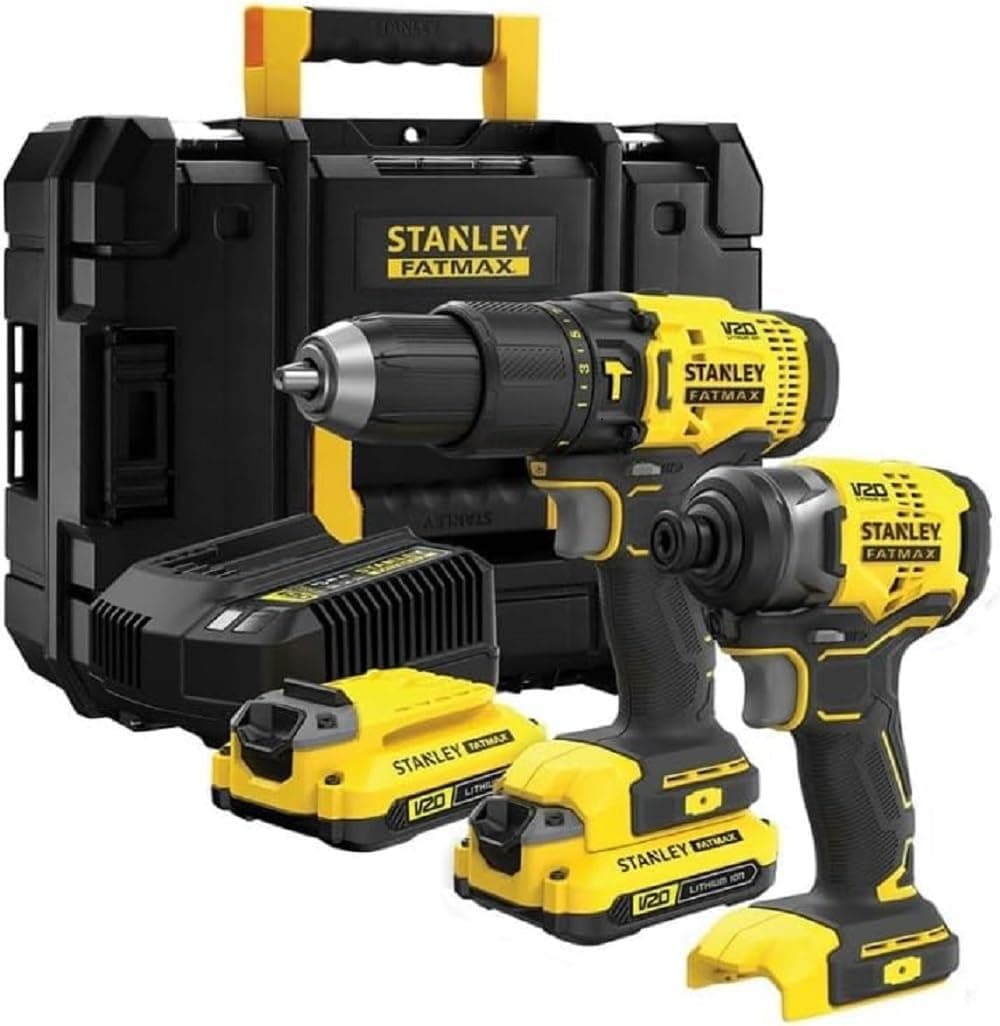 Kit STANLEY 20V SBDI465D2T com Furadeira/Parafusadeira de Impacto + Parafusadeira de Impacto (2 Baterias) por R$ 1.052