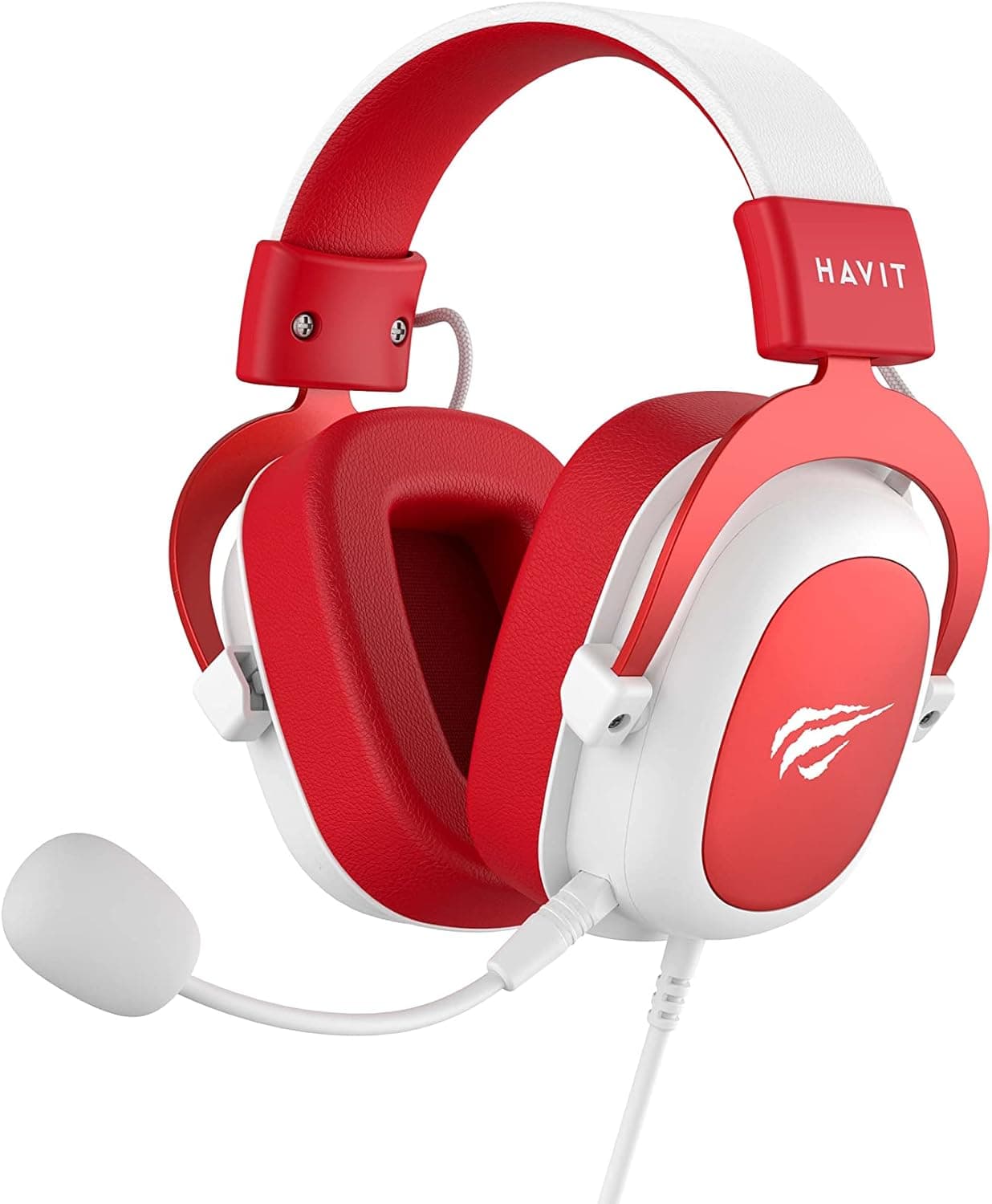Headset Gamer Havit H2002D Vermelho e Branco com Microfone e Drivers 53mm