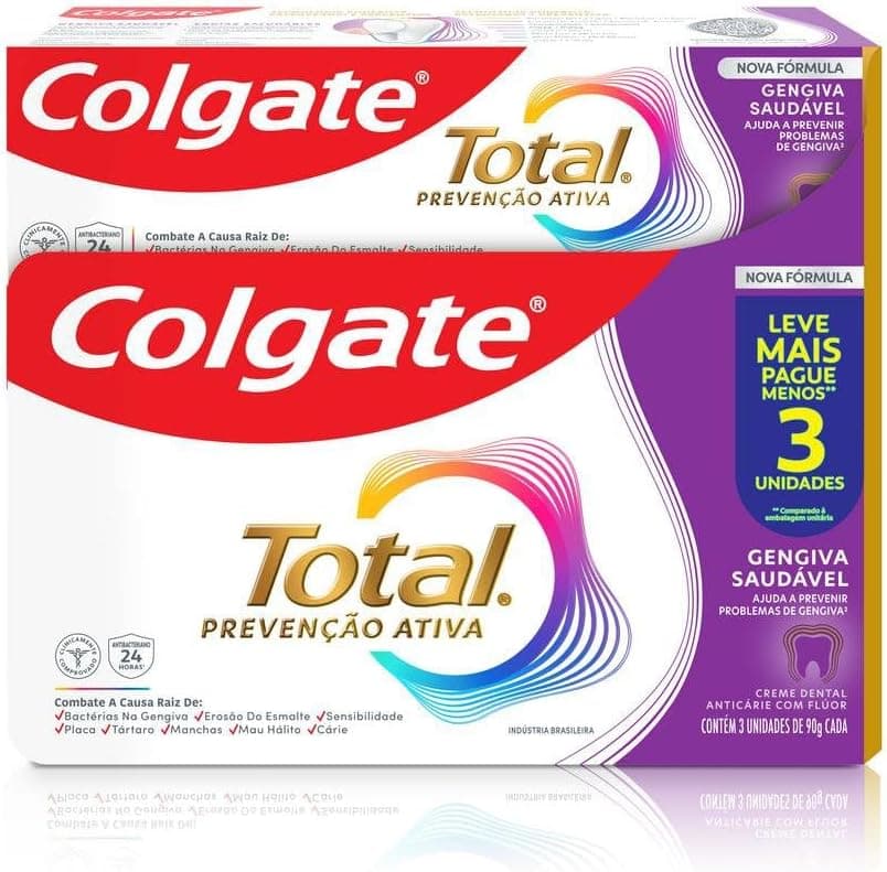 Kit 3x Creme Dental Colgate Total Gengiva Reforçada 90g (270g) por R$ 18,99