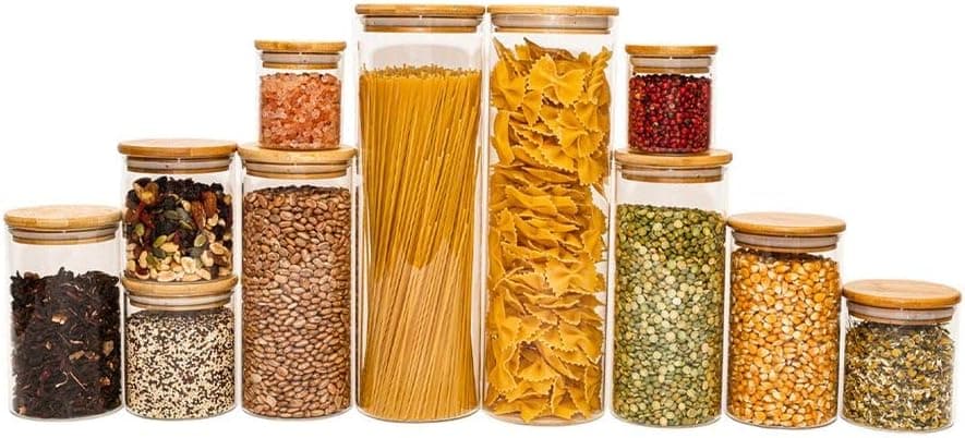 Kit Oikos 11 Potes de Vidro Hermeticos com Tampa de Bambu (Redondos) por R$149 + Frete Gratis