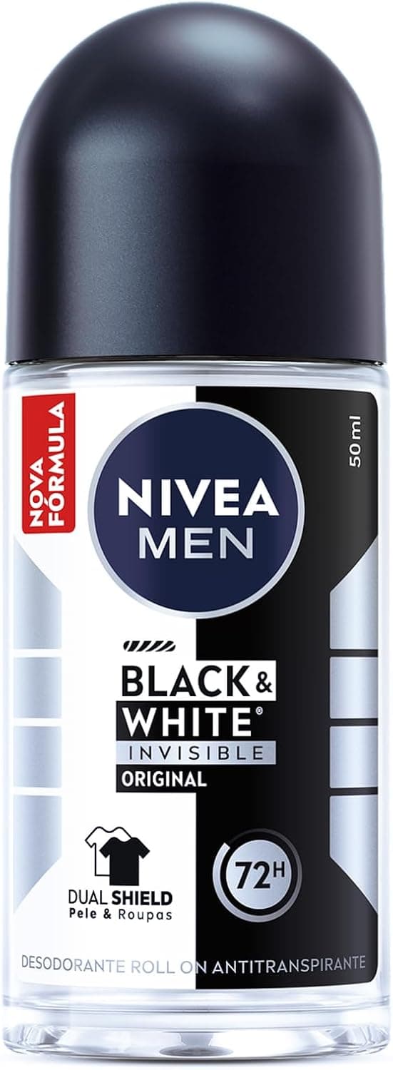Desodorante NIVEA MEN Invisible Black & White Roll-On 50ml por R$ 5,43 (Prime)