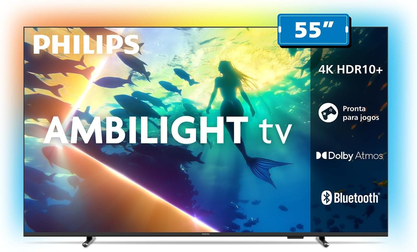 Smart TV Philips Ambilight 55" 4K 55PUG8100/78 com HDR10+ e Dolby Atmos por R$ 2.042 + frete gratis