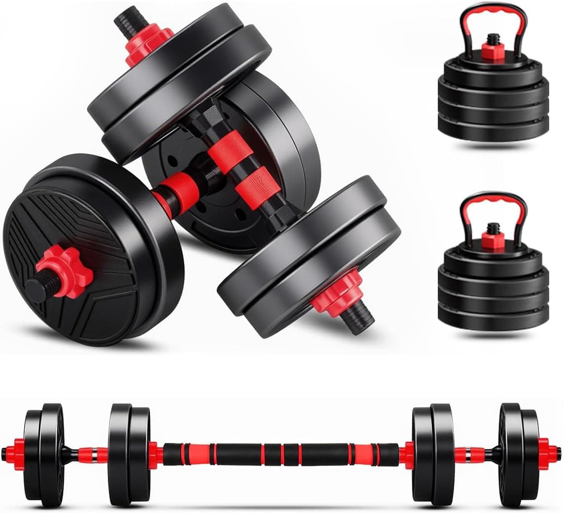 Kit Haltere 6 em 1 Ajustável 15kg Preto com Barra e Kettlebell