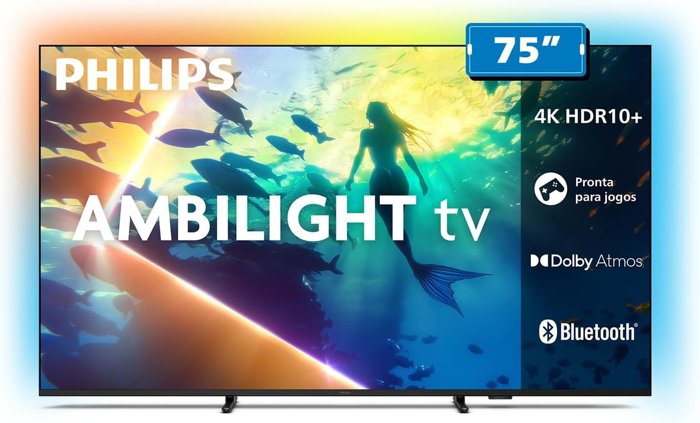 Smart TV Philips Ambilight 75" 4K 75PUG8100/78 com HDR10+ e Dolby Atmos por R$ 3.228