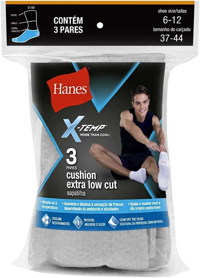 Kit 3 Pares de Meia Sapatilha Esportiva Hanes 5190 (Mescla) por R$ 11 com Frete Gratis