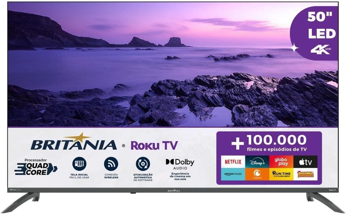 Smart TV Britânia 50" 4K Roku TV LED com Dolby Audio (BTV50VA4REGB) com Cupom