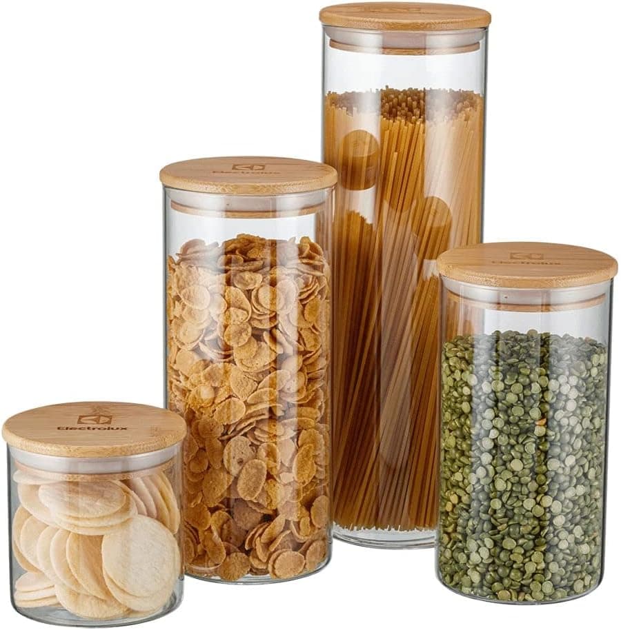 Kit 4 Potes de Vidro Herméticos Electrolux com Tampa de Bambu