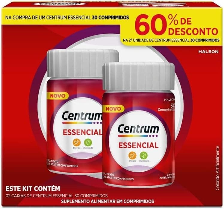 Centrum Essencial Multivitamínico Diário 60 Comprimidos (2x30) por R$ 24,99 com frete grátis