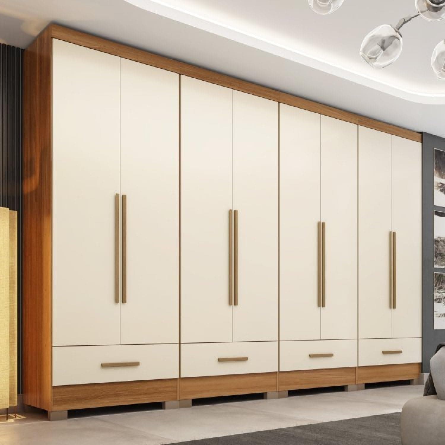 Quarto Modulado Smart Plus 4 Peças (8 Portas, 4 Gavetas) Cinamomo/Off White com Frete Grátis