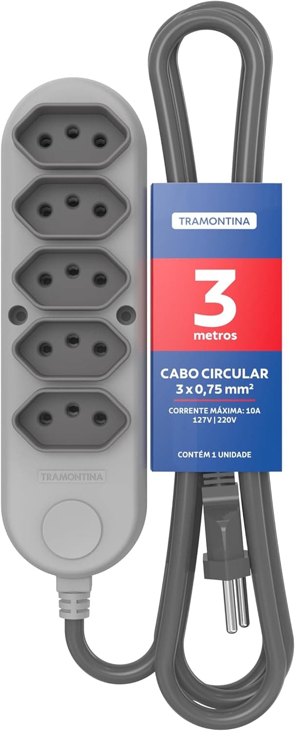 Extensao Multipla Tramontina 5 Tomadas 10A 3m (2P+T) com Cupom CASAECONST