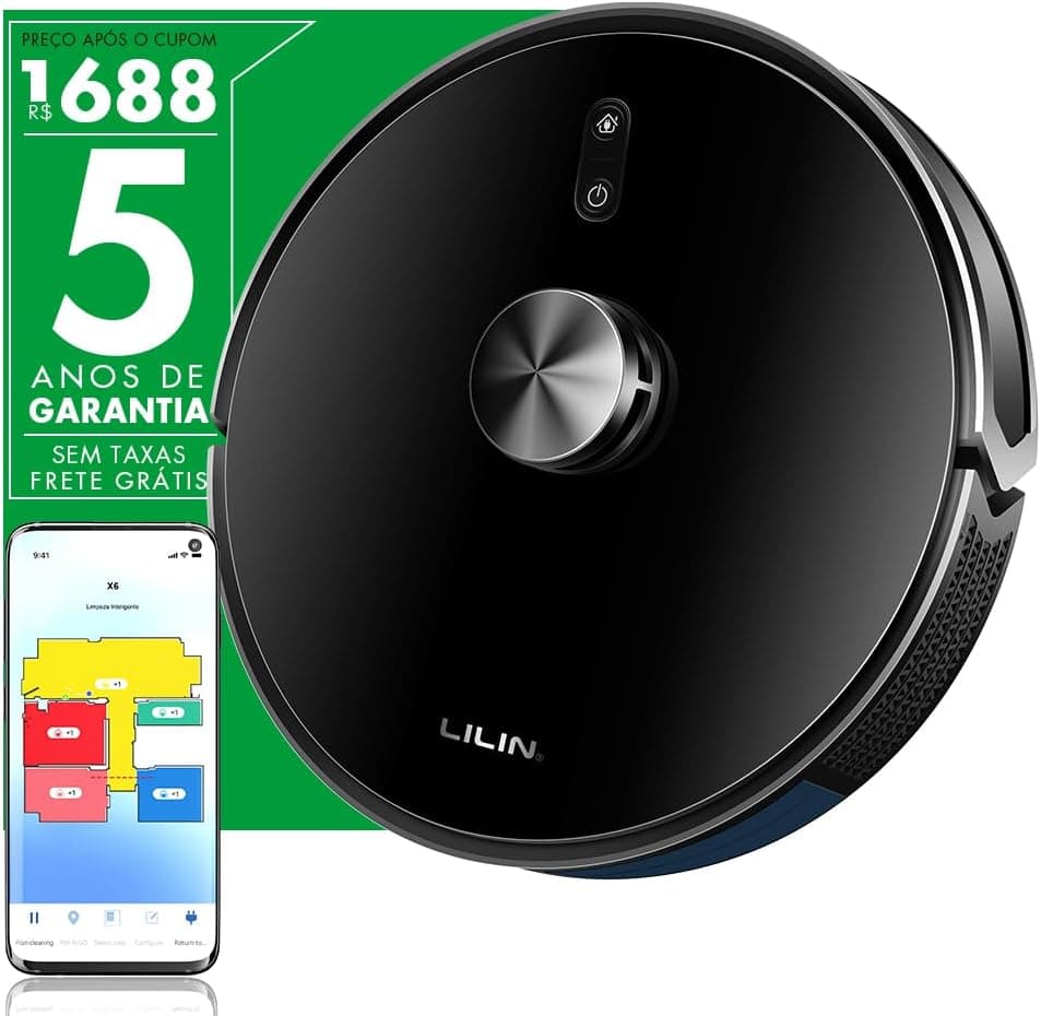 Robô Aspirador LILIN X6 com LiDAR (3 em 1), Wi‑Fi e Alexa por R$ 1.369 com frete grátis