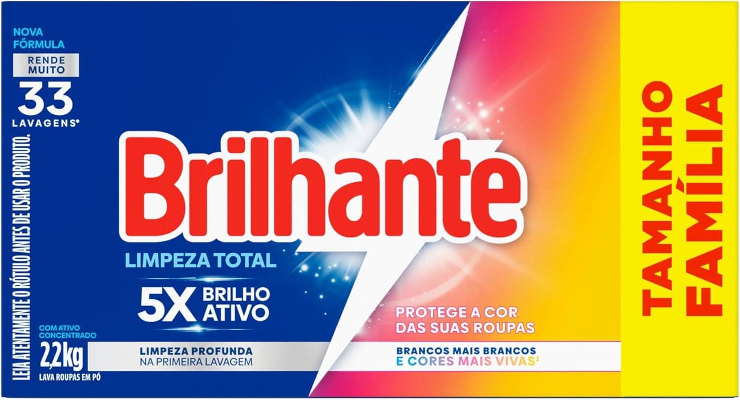 Sabao em Po Brilhante Limpeza Total 2,2kg por R$ 21,54 (frete gratis, recorrencia)