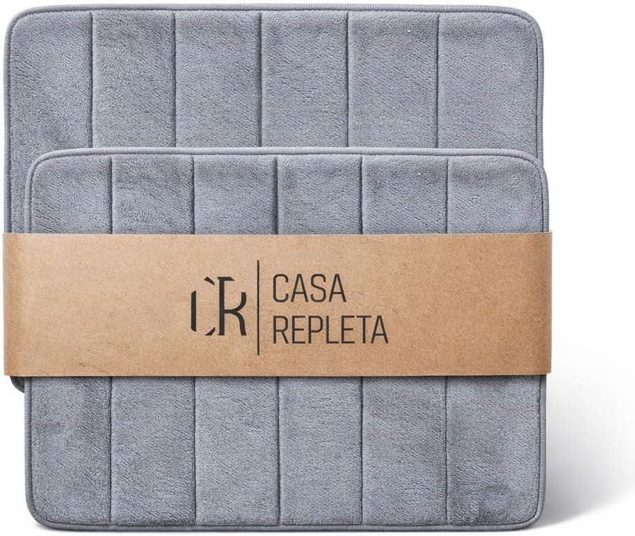 Kit 2 Tapetes de Banheiro Super Soft 60x40 (Cinza e Preto) por R$ 29,99 com frete grátis Prime