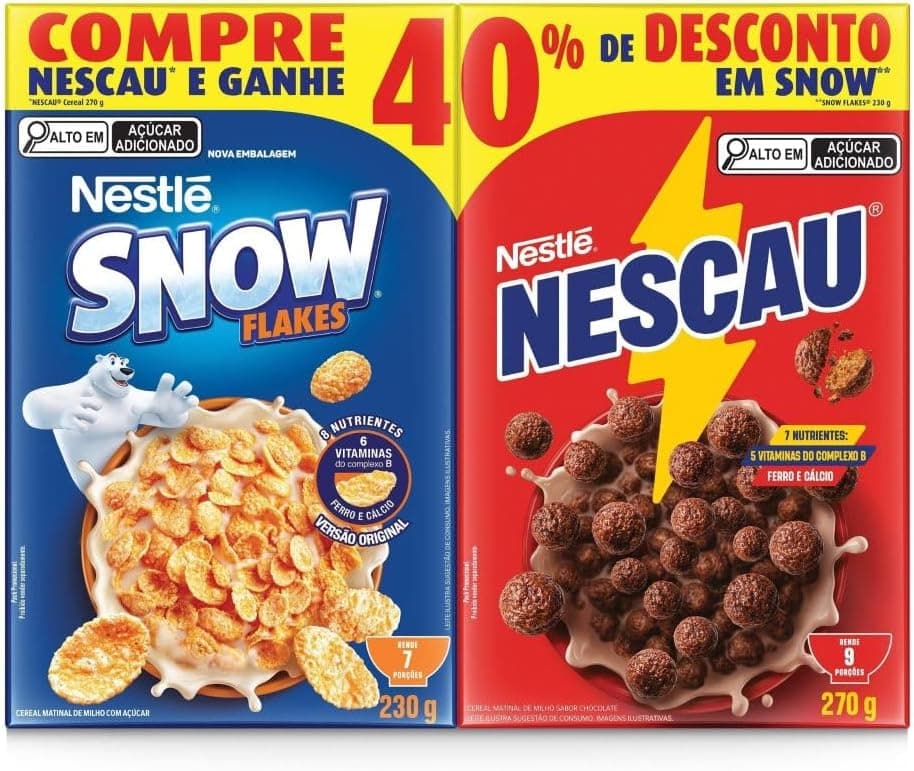 Kit Cereal Nestle Nescau 210g + Snow Flakes 230g por R$ 12,41 (com recorrencia e frete gratis)