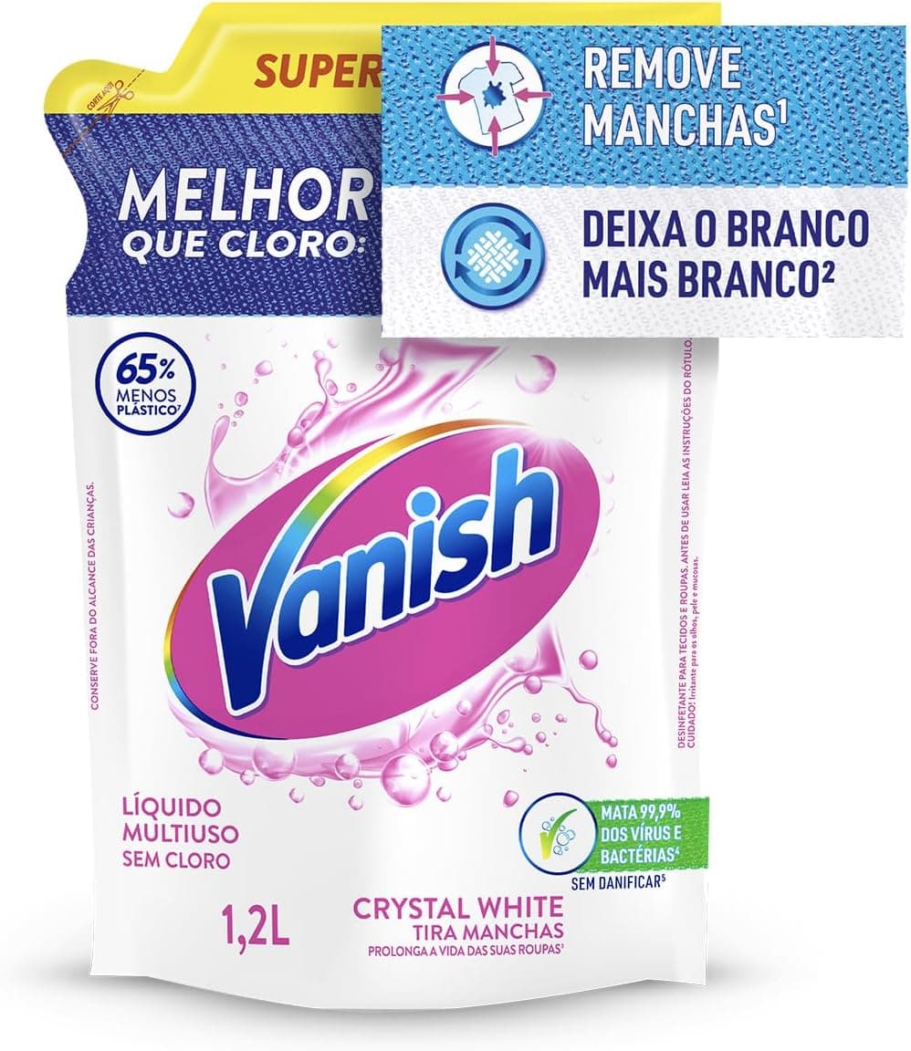 Vanish Tira Manchas Liquido Crystal White 1,2L para Roupas Brancas por R$ 16,66 (Frete Gratis)