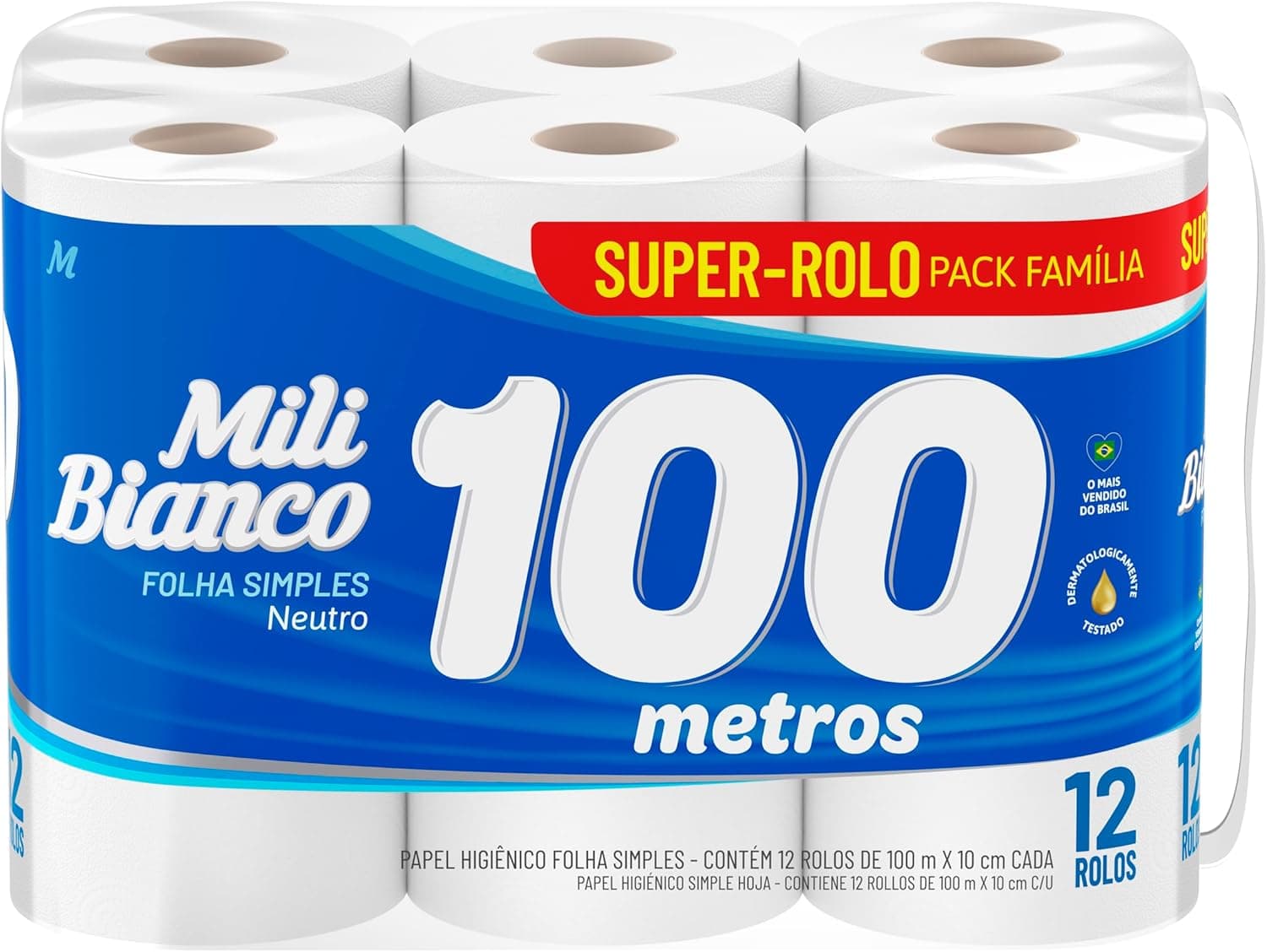 Papel Higiênico Mili Bianco Neutro 12 Rolos com Frete Grátis