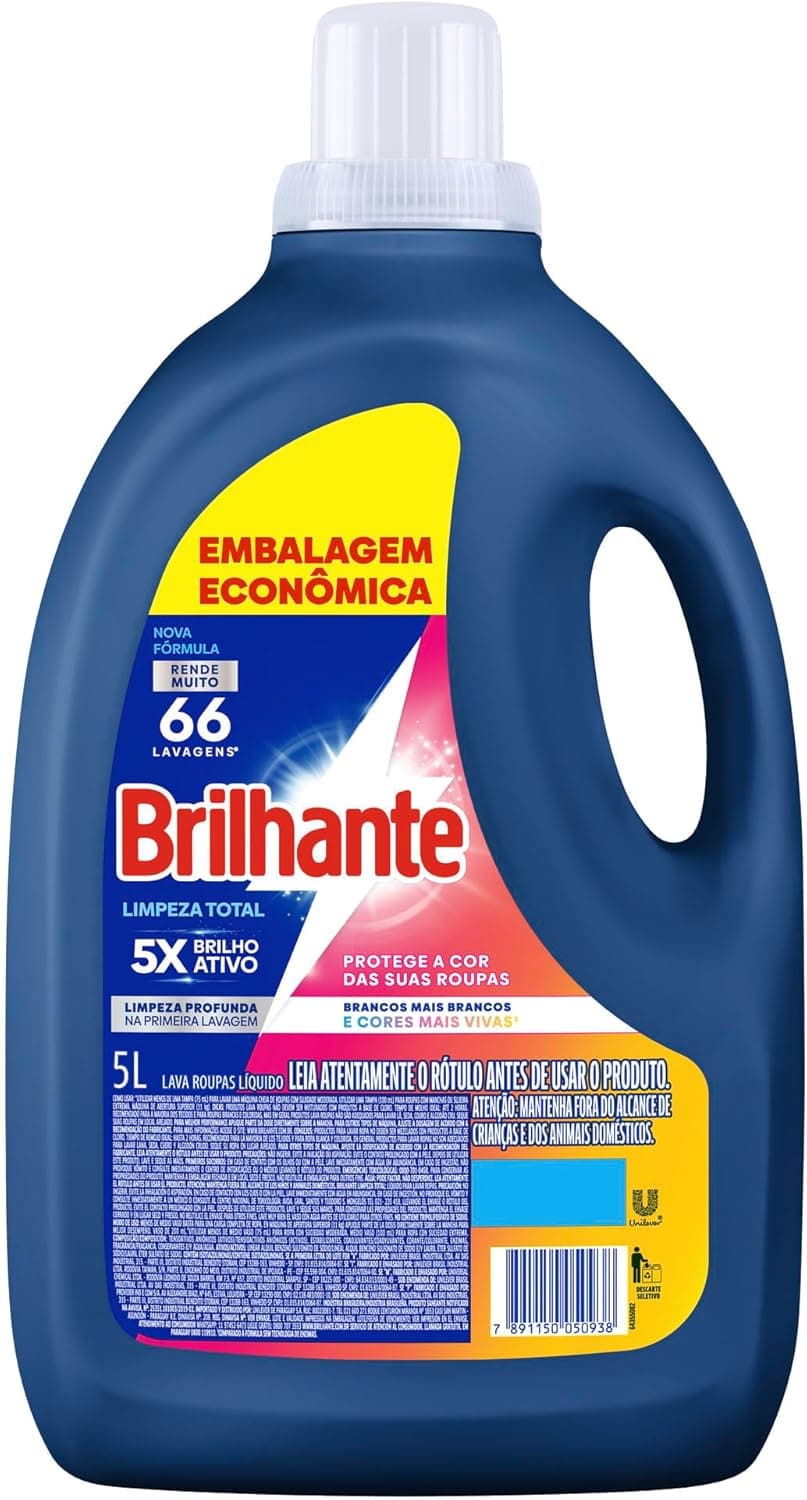 Sabão/Lava-Roupas Líquido Brilhante 5L por R$ 37,99 (Prime)