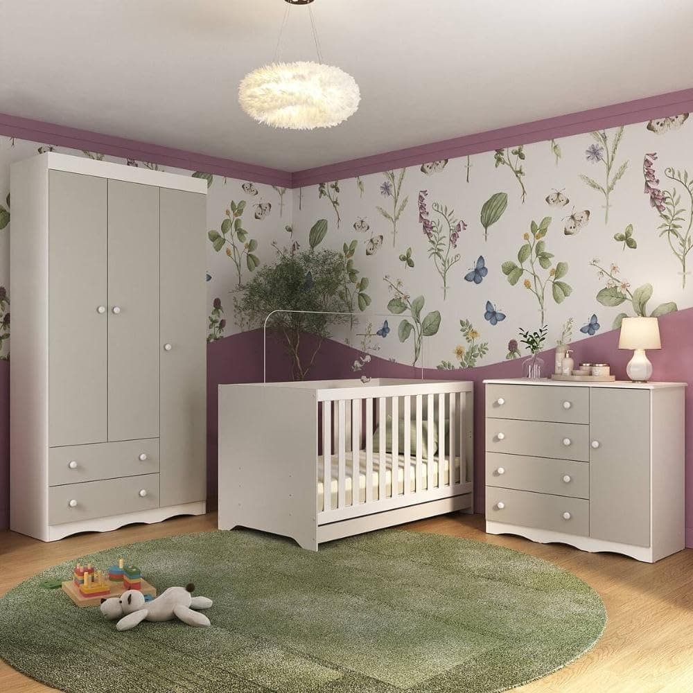 Quarto de Bebê Completo Realeza Multimóveis MP4591 Branco/Off White com Berço Americano 3 em 1 (130x70) por R$ 1.096
