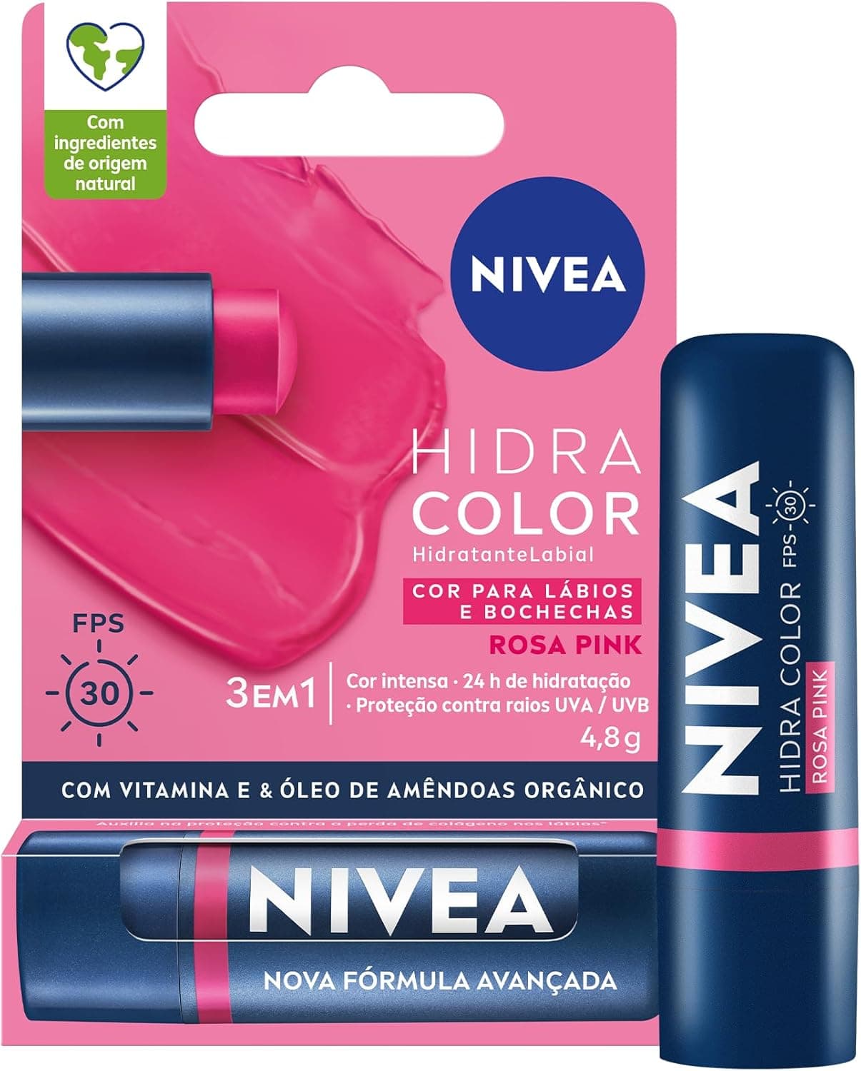 NIVEA Hidratante Labial Hidra Color 2 em 1 Rosa Pink 4,8g por R$ 15 (frete grátis)