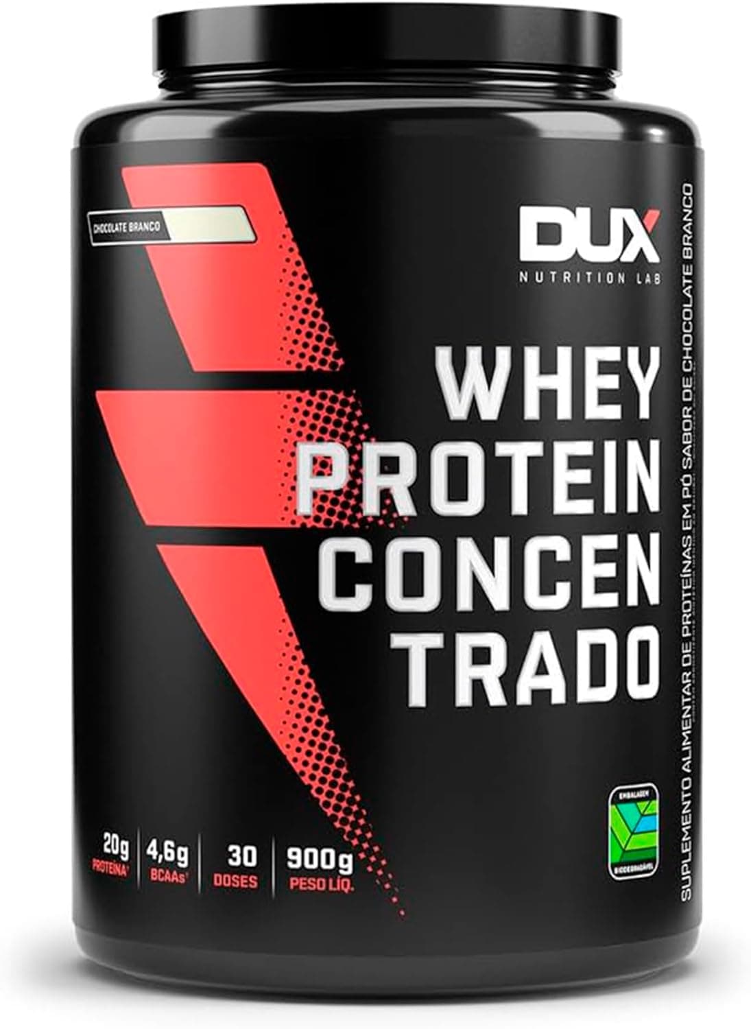 Whey Protein DUX Concentrado 900g Chocolate Branco por R$ 159,58 (Prime + cupom)