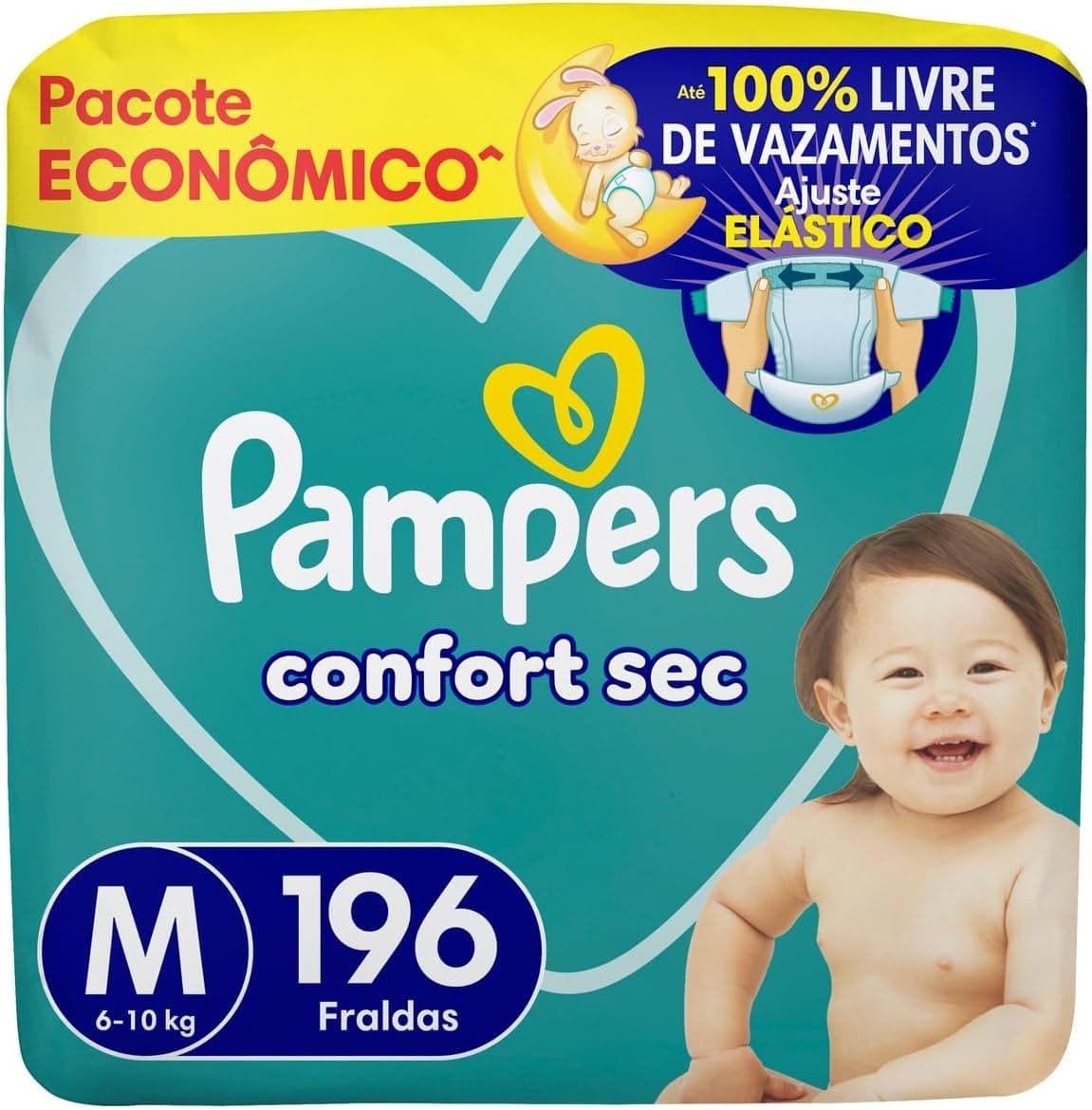 Fralda Pampers Confort Sec Tamanho M 196 Unidades por R$ 146 (≈R$ 0,74/un) + Frete Grátis