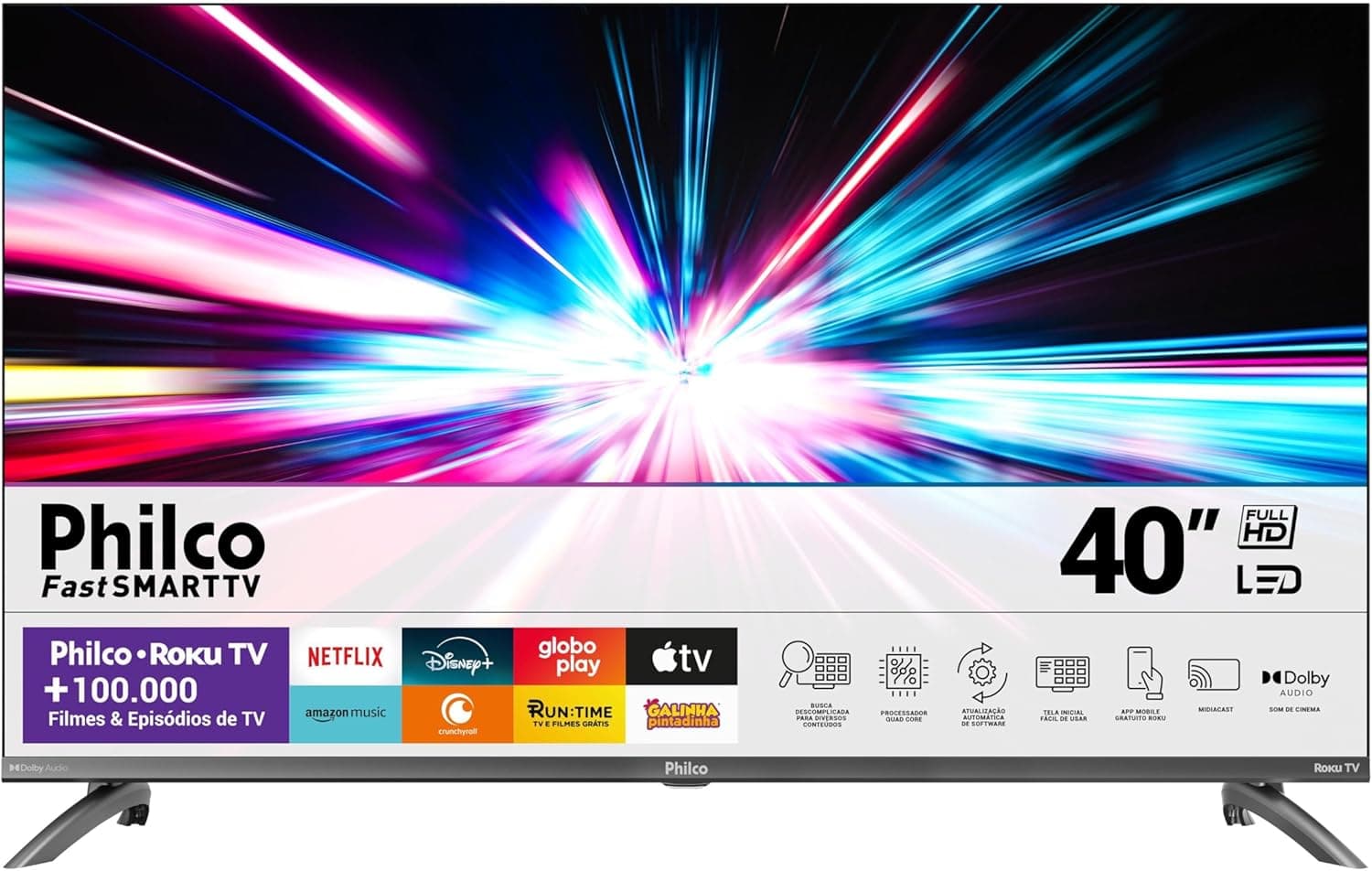 Smart TV 40 Philco Roku TV LED Dolby Audio PTV40M9GR2CGB por R$ 1.079 no Pix