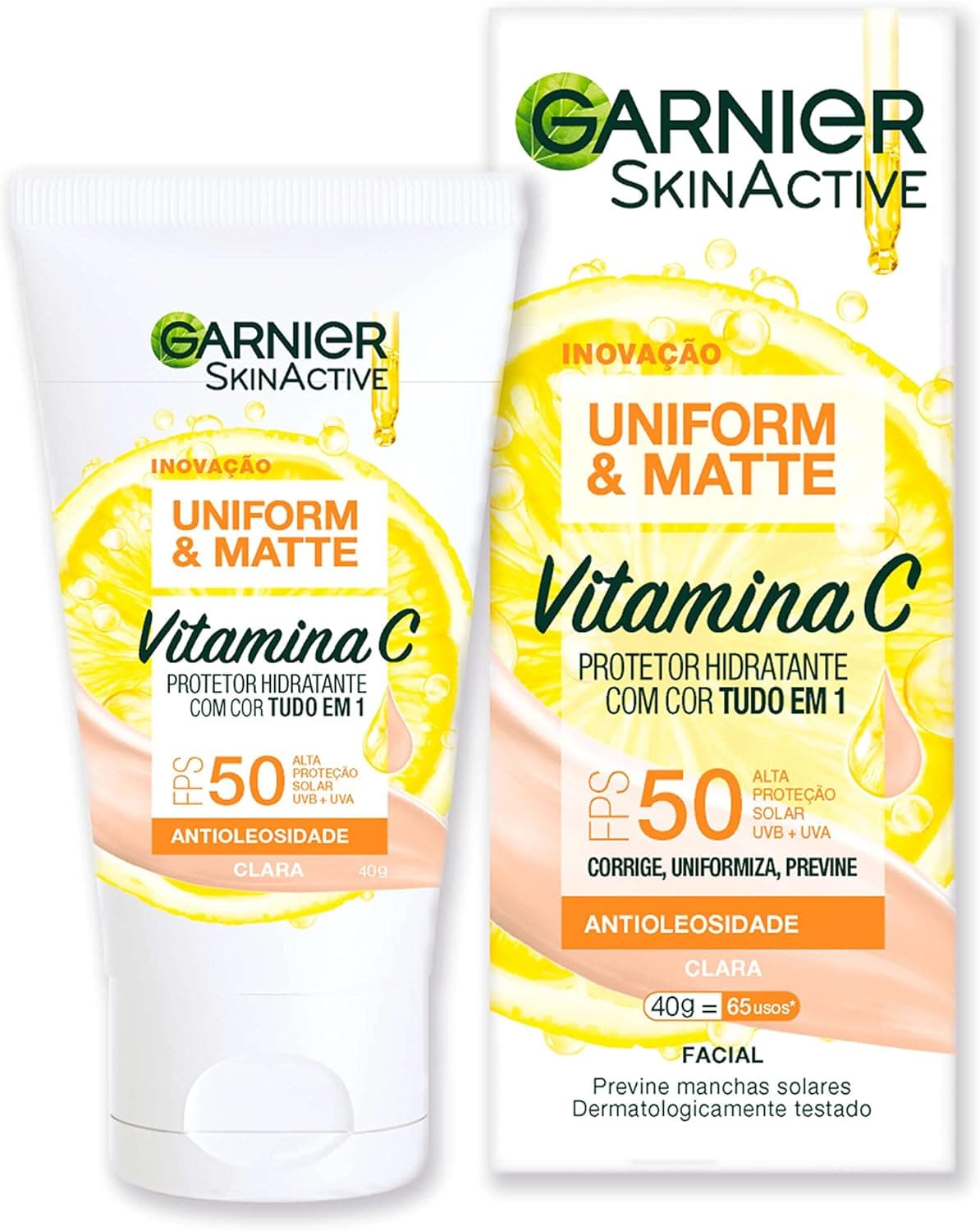 Protetor Solar Facial Garnier Uniform & Matte com Vitamina C Cor Clara 40g