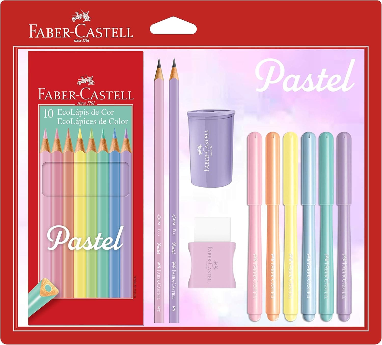 Kit Tons Pastel Faber-Castell (Lapis + Canetinhas + Acessorios) por R$ 23,90
