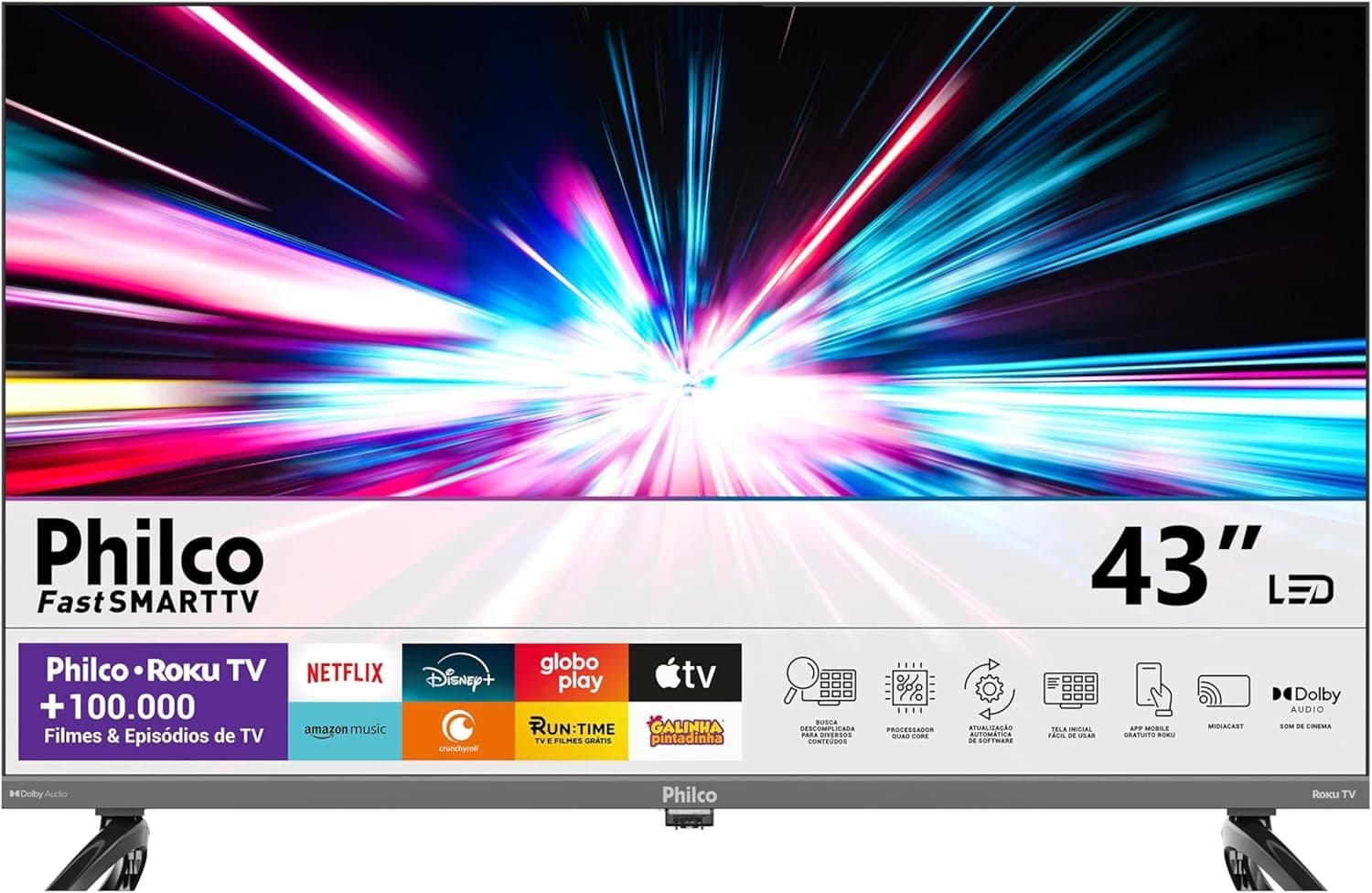 Smart TV 43" Philco Roku TV HDR10 Dolby Áudio por R$ 1.150 no Pix + frete grátis (cupom)