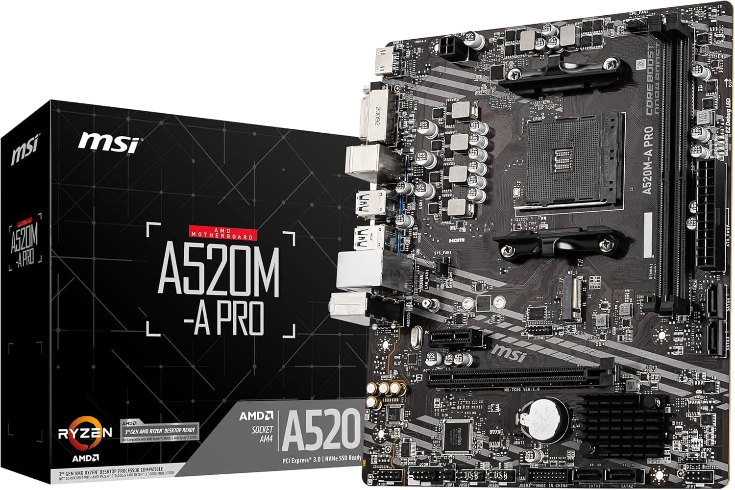 Placa Mãe MSI A520M-A PRO AM4 mATX (2x DDR4, M.2, HDMI/DVI-D) por R$ 289