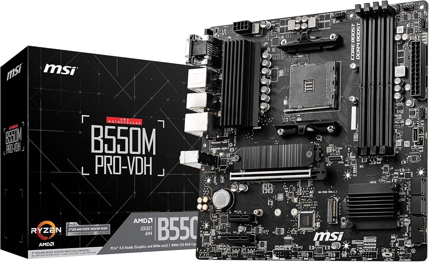 Placa-mãe MSI B550M PRO-VDH AM4 mATX (DDR4, até 128GB, HDMI/DP/VGA) por R$ 541